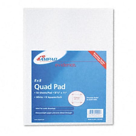 Ampad 20lb Quadrille Pad w/8 Squares/inch- Letter- White- 50 Sheets/Pad AM30460
